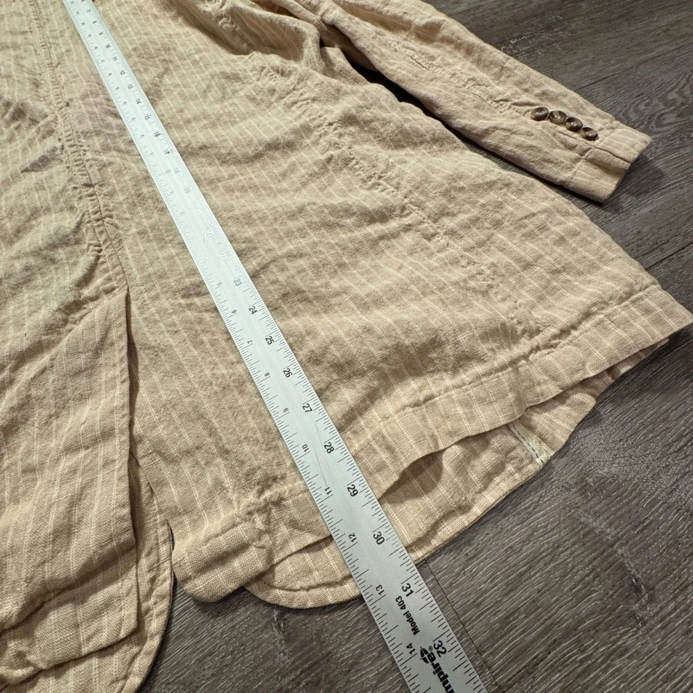 Brandini Sport Coat Mens 46 Beige Pinstripe 100% Linen Unstructured Blazer Adult